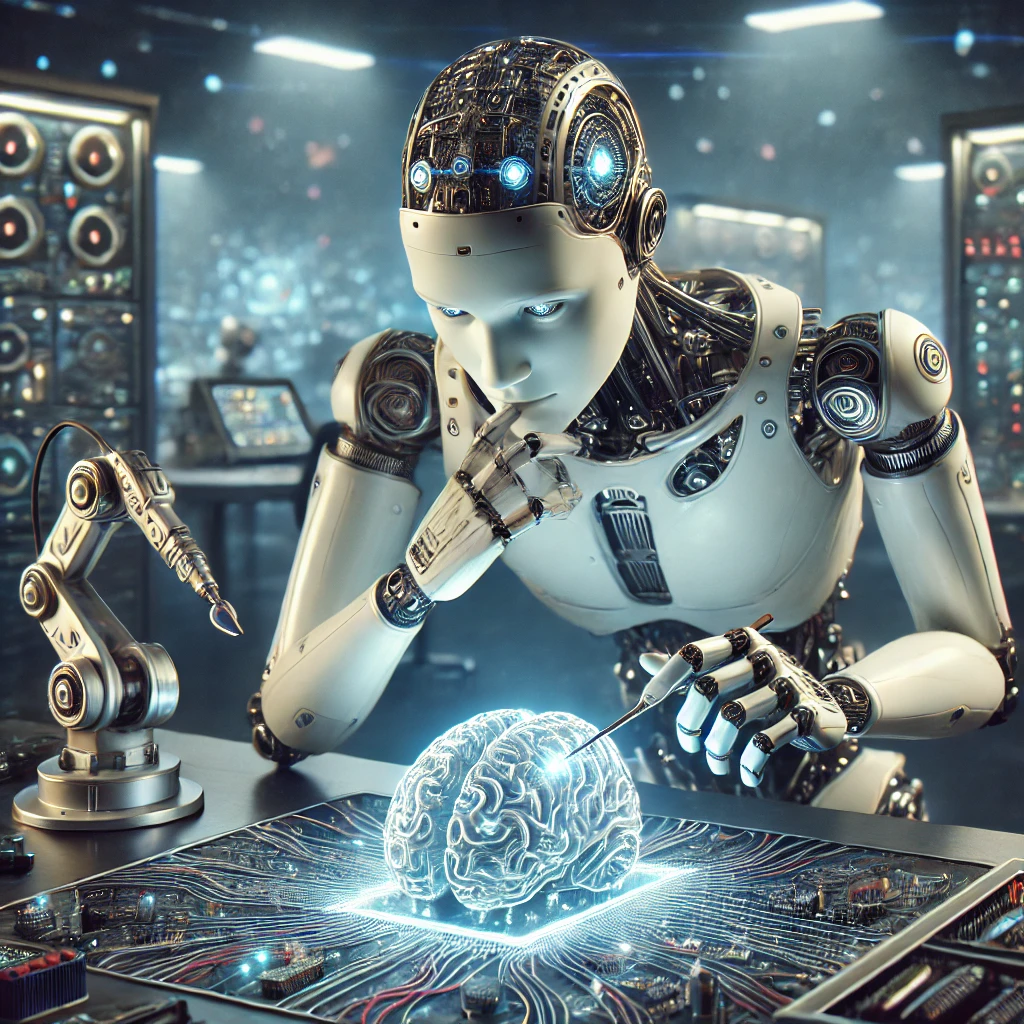 dalle-2024-12-16-10.51.15---a-realistic-photo-style-rendering-of-a-robot-engineer-meticulously-assembling-an-electronic-brain.-the-robot-has-a-humanoid-design-with-sleek-metallic