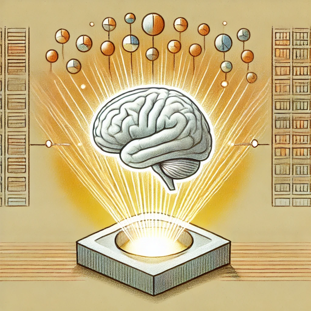 dalle-2025-01-06-10.46.18---a-simplified-color-pencil-drawing-of-an-ai-brain-receiving-large-loads-of-data.-the-ai-brain-is-central,-glowing-softly,-with-minimalistic-lines-repre