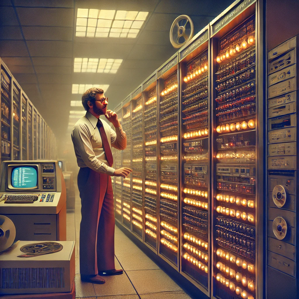 dalle-2025-02-09-12.22.33---a-vintage-1970s-scene-of-a-man-working-on-a-mainframe-computer.-the-man,-dressed-in-typical-70s-attire-(button-up-shirt,-slacks,-and-glasses),-is-inte