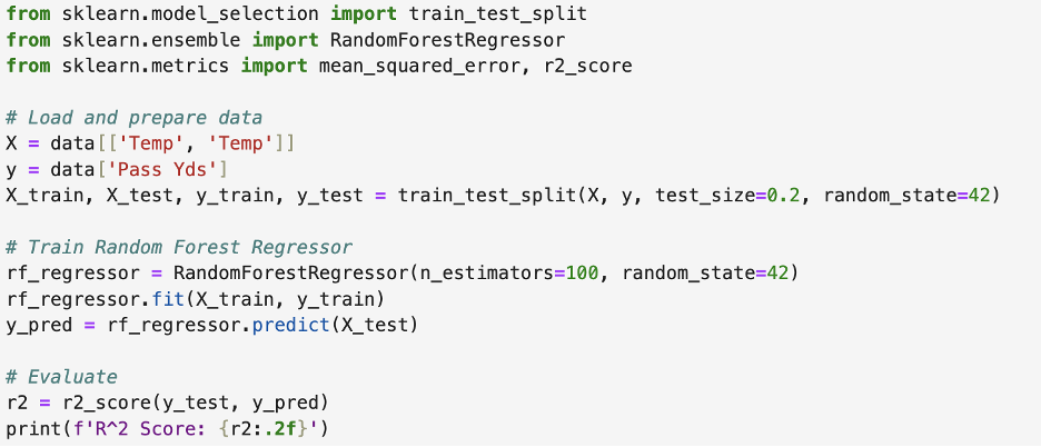 Code snippet showing Random Forest Regressor implementation